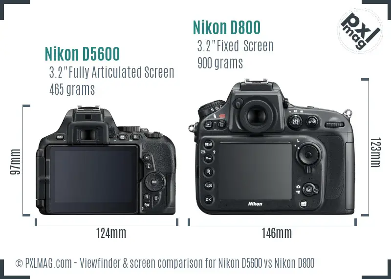 Nikon D5600 vs Nikon D800 Screen and Viewfinder comparison