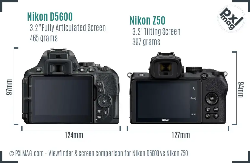 Nikon D5600 vs Nikon Z50 Screen and Viewfinder comparison