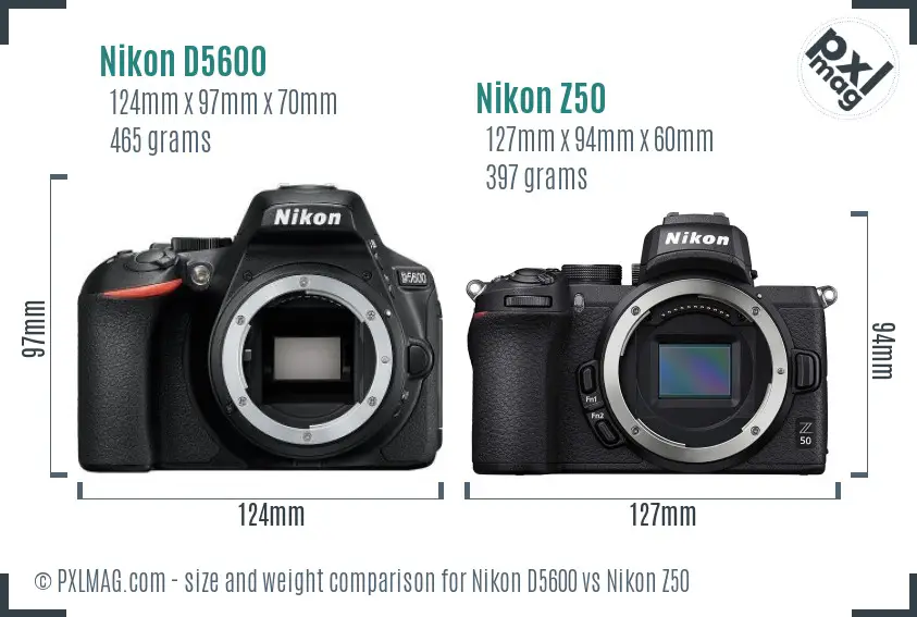 Nikon D5600 vs Nikon Z50 size comparison