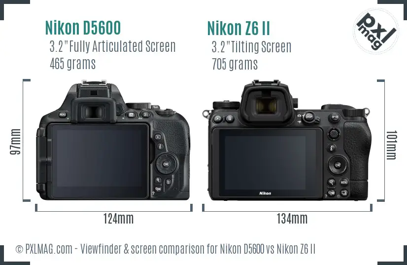 Nikon D5600 vs Nikon Z6 II Screen and Viewfinder comparison