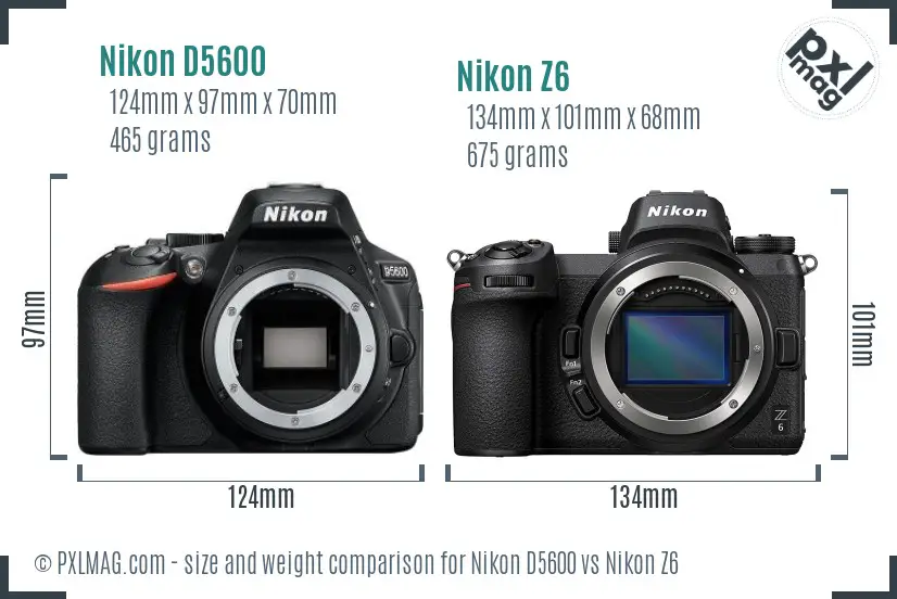 Nikon D5600 vs Nikon Z6 size comparison