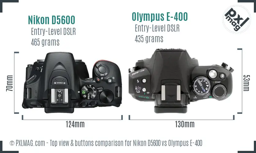 Nikon D5600 vs Olympus E-400 top view buttons comparison