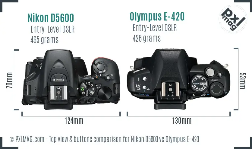 Nikon D5600 vs Olympus E-420 top view buttons comparison