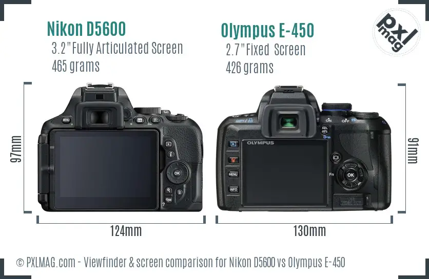 Nikon D5600 vs Olympus E-450 Screen and Viewfinder comparison