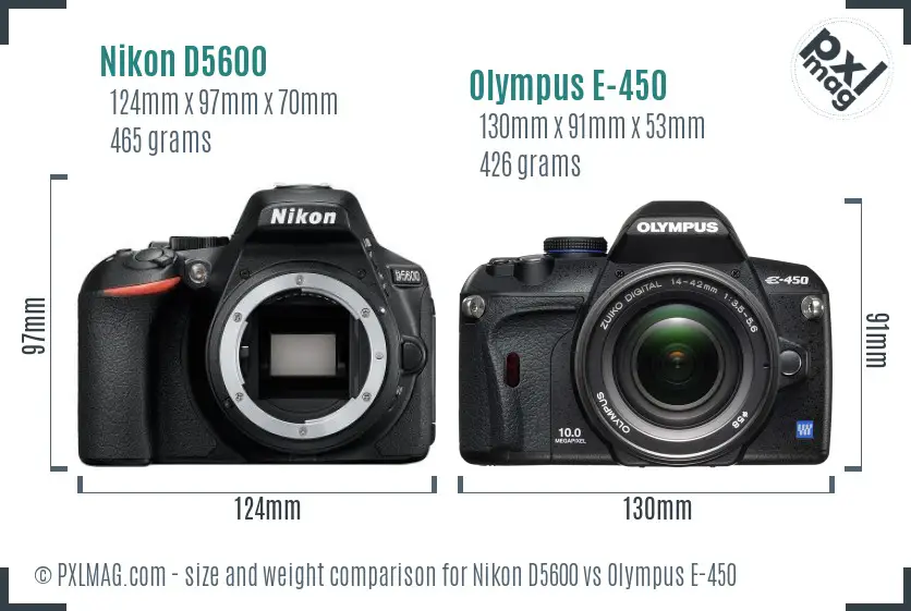 Nikon D5600 vs Olympus E-450 size comparison