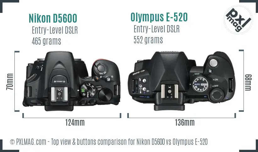 Nikon D5600 vs Olympus E-520 top view buttons comparison