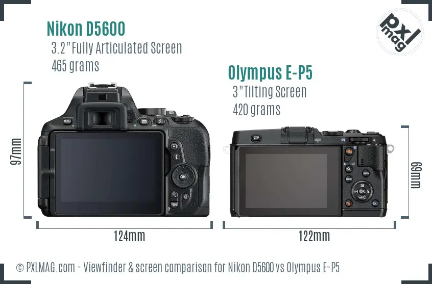Nikon D5600 vs Olympus E-P5 Screen and Viewfinder comparison
