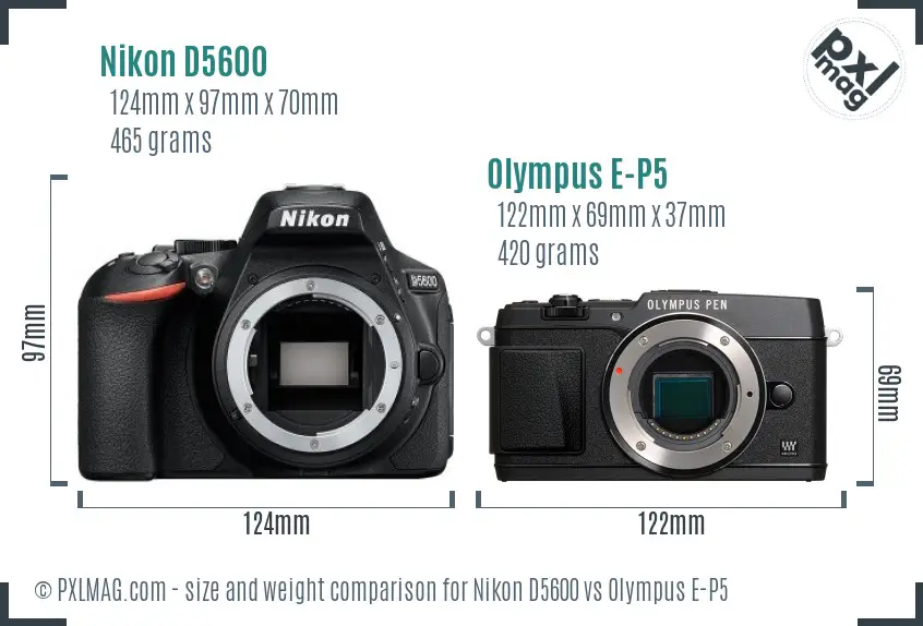 Nikon D5600 vs Olympus E-P5 size comparison