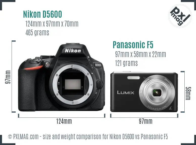 Nikon D5600 vs Panasonic F5 size comparison Nikon D5600 vs Panasonic F5 size comparison