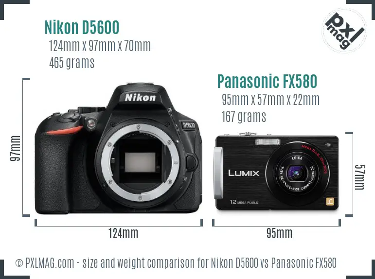Nikon D5600 vs Panasonic FX580 size comparison