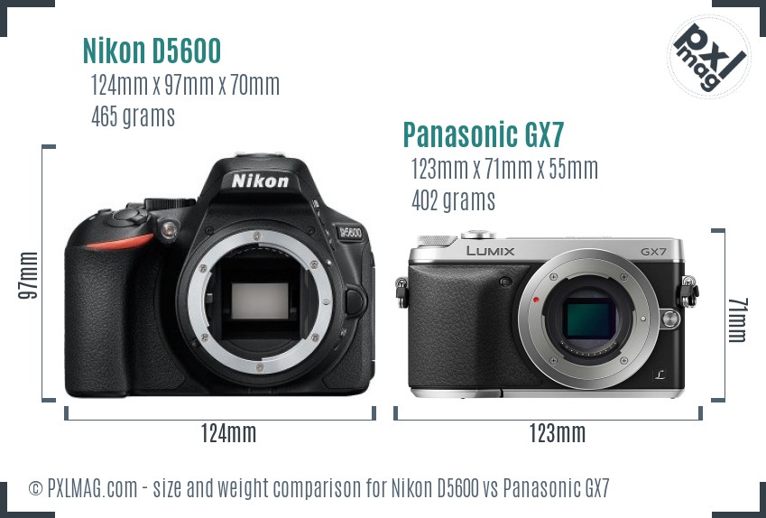 Nikon D5600 vs Panasonic GX7 size comparison