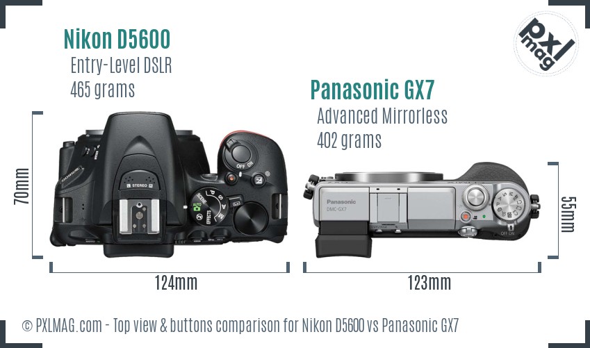 Nikon D5600 vs Panasonic GX7 top view buttons comparison