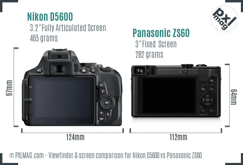 Nikon D5600 vs Panasonic ZS60 Screen and Viewfinder comparison
