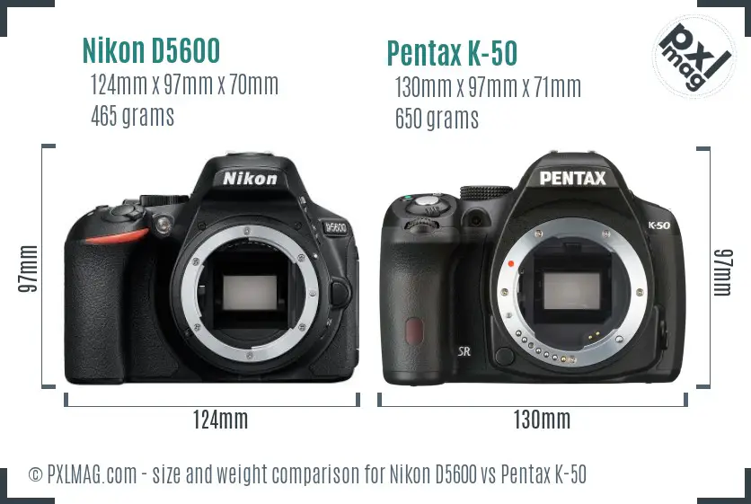 Nikon D5600 vs Pentax K-50 size comparison