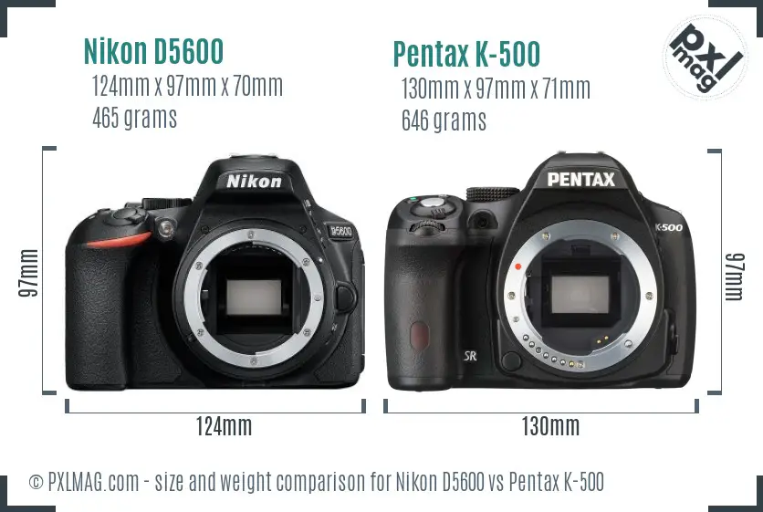 Nikon D5600 vs Pentax K-500 size comparison