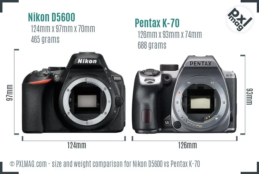 Nikon D5600 vs Pentax K-70 size comparison