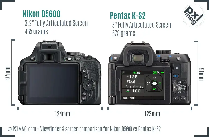 Nikon D5600 vs Pentax K-S2 Screen and Viewfinder comparison