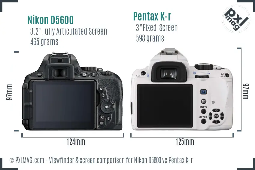 Nikon D5600 vs Pentax K-r Screen and Viewfinder comparison