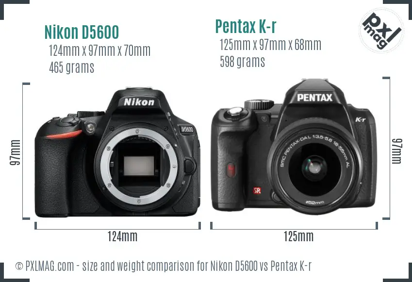 Nikon D5600 vs Pentax K-r size comparison