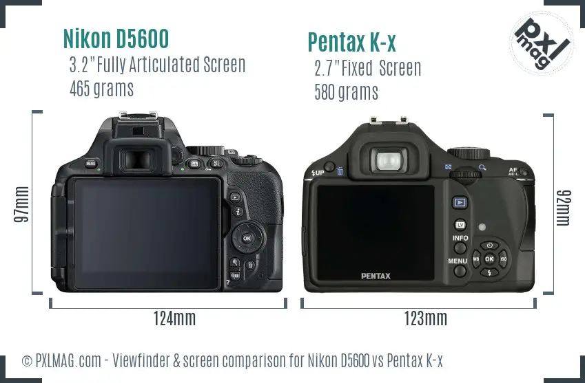 Nikon D5600 vs Pentax K-x Screen and Viewfinder comparison