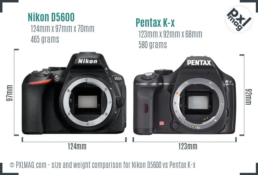 Nikon D5600 vs Pentax K-x size comparison