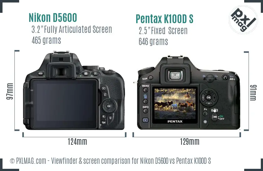Nikon D5600 vs Pentax K100D S Screen and Viewfinder comparison