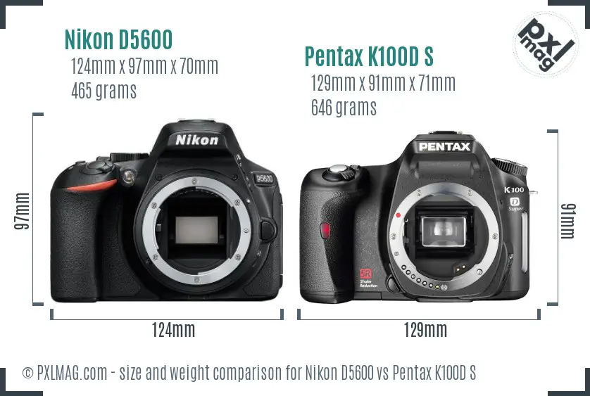 Nikon D5600 vs Pentax K100D S size comparison