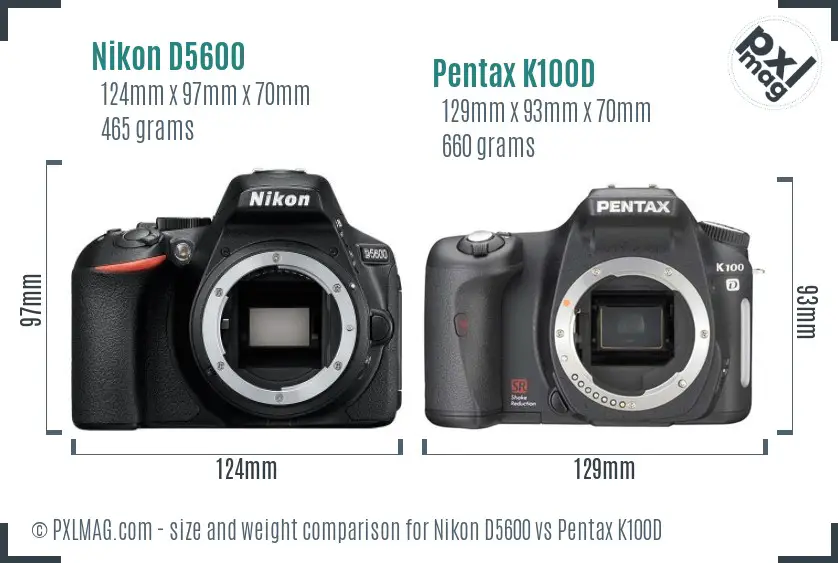 Nikon D5600 vs Pentax K100D size comparison