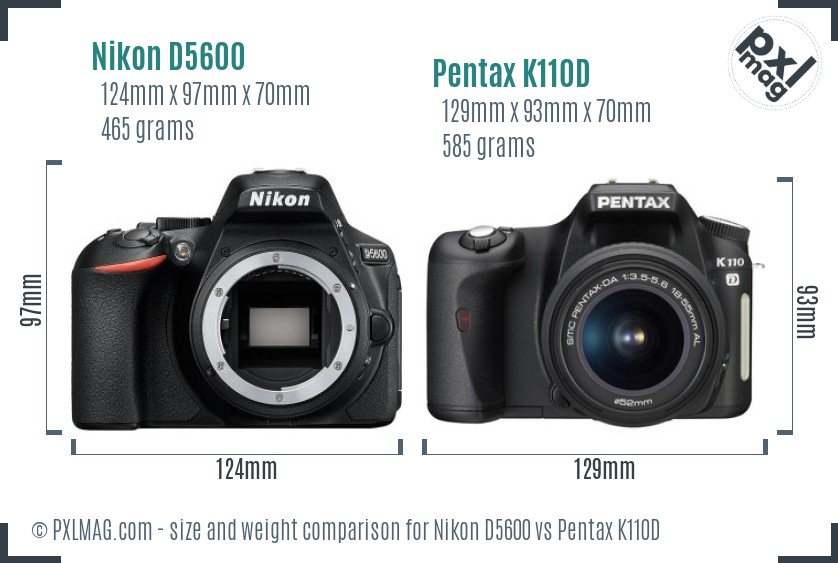 Nikon D5600 vs Pentax K110D size comparison