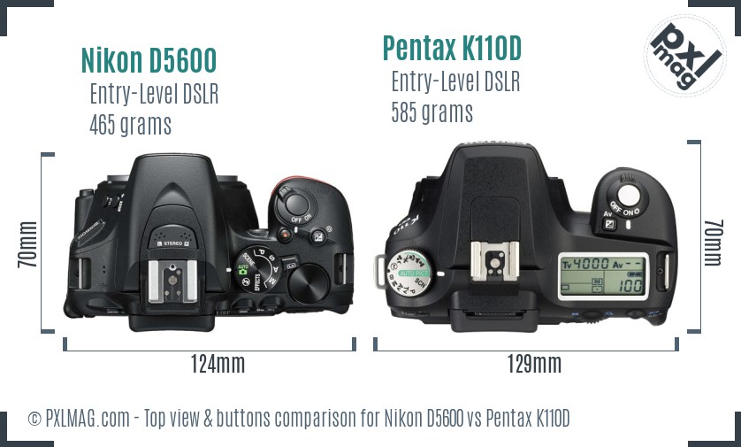 Nikon D5600 vs Pentax K110D top view buttons comparison