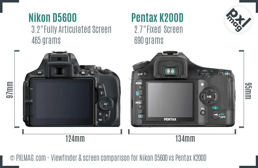 Nikon D5600 vs Pentax K200D Screen and Viewfinder comparison