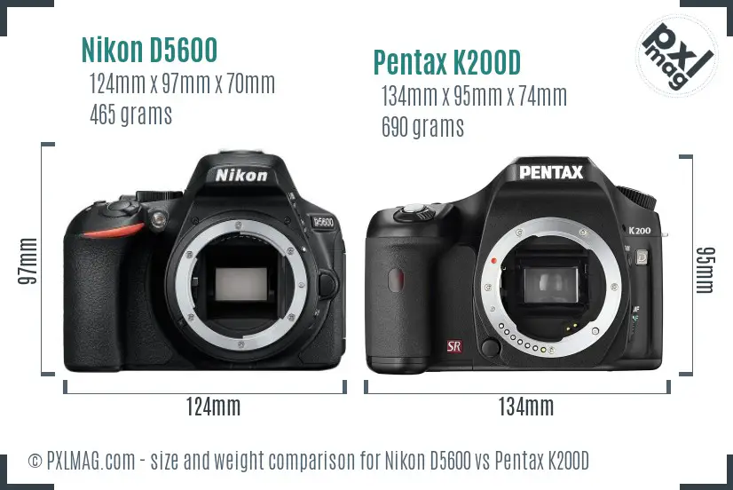 Nikon D5600 vs Pentax K200D size comparison