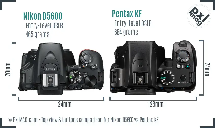 Nikon D5600 vs Pentax KF top view buttons comparison