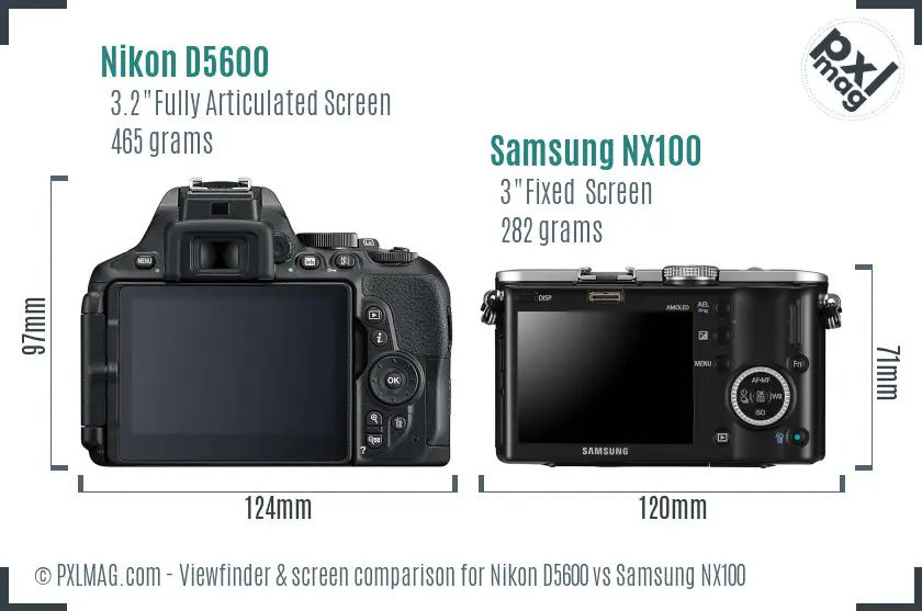 Nikon D5600 vs Samsung NX100 Screen and Viewfinder comparison