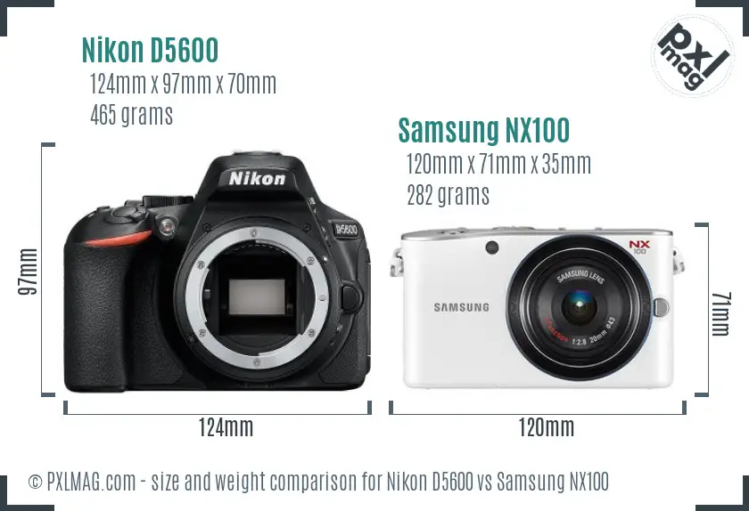 Nikon D5600 vs Samsung NX100 size comparison