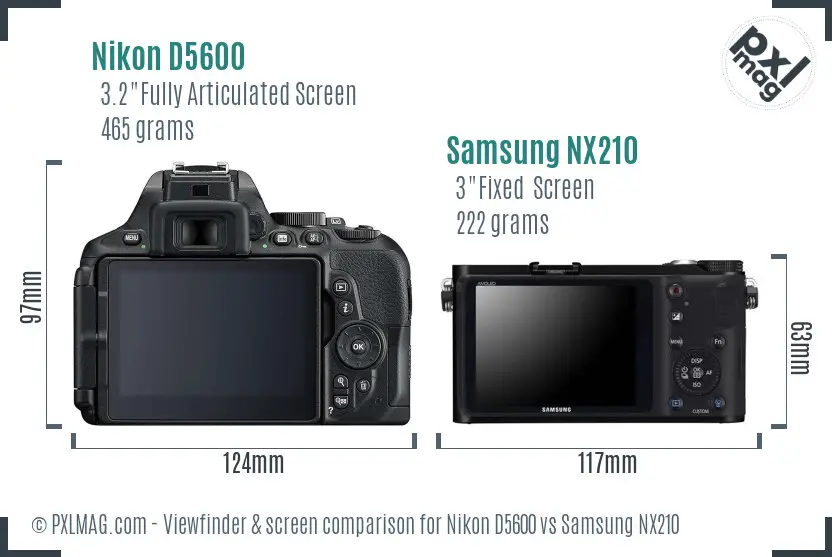Nikon D5600 vs Samsung NX210 Screen and Viewfinder comparison
