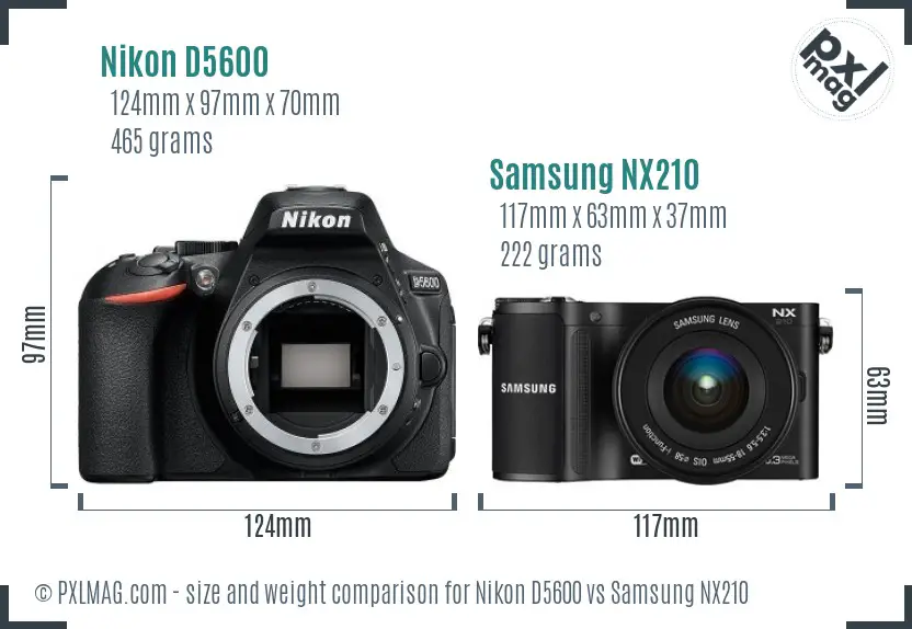 Nikon D5600 vs Samsung NX210 size comparison