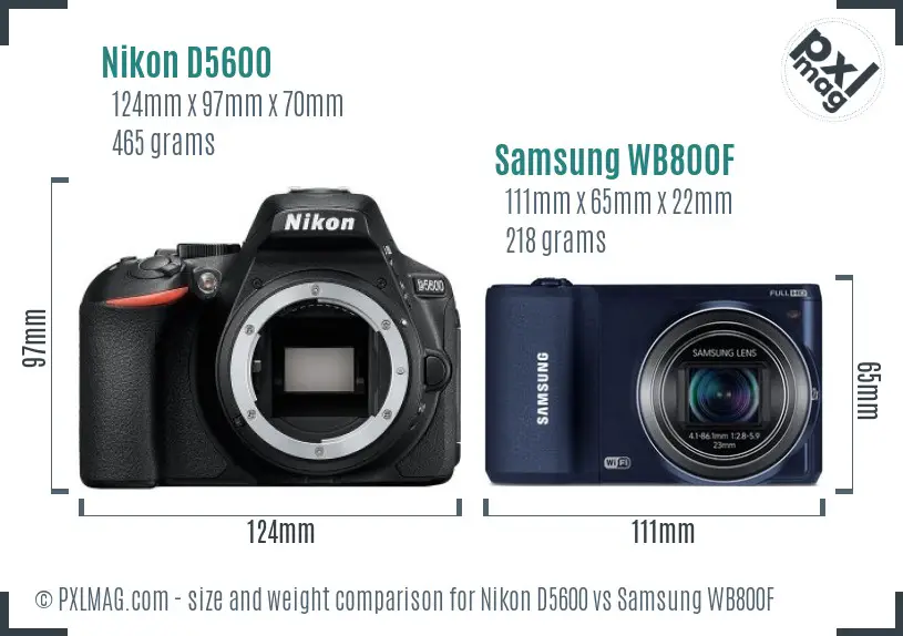 Nikon D5600 vs Samsung WB800F size comparison