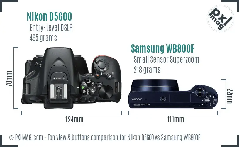 Nikon D5600 vs Samsung WB800F top view buttons comparison
