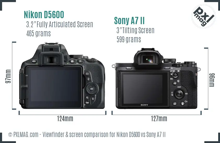 Nikon D5600 vs Sony A7 II Screen and Viewfinder comparison