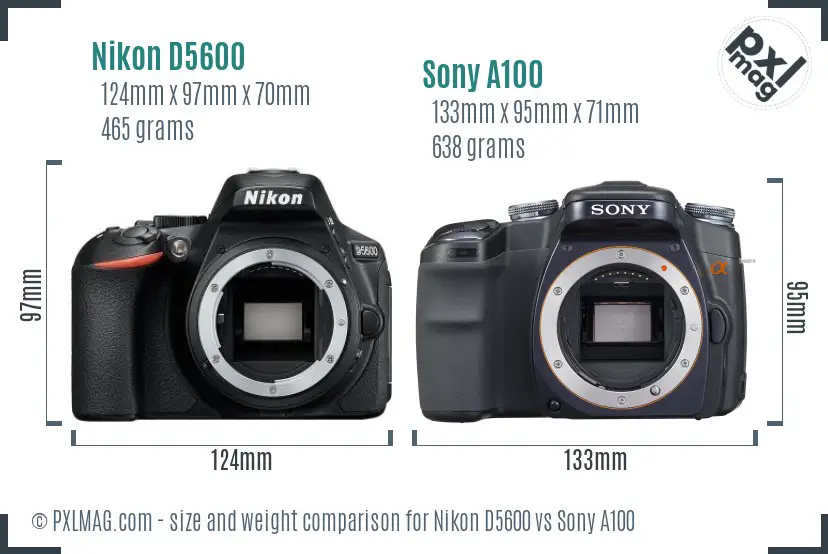 Nikon D5600 vs Sony A100 size comparison