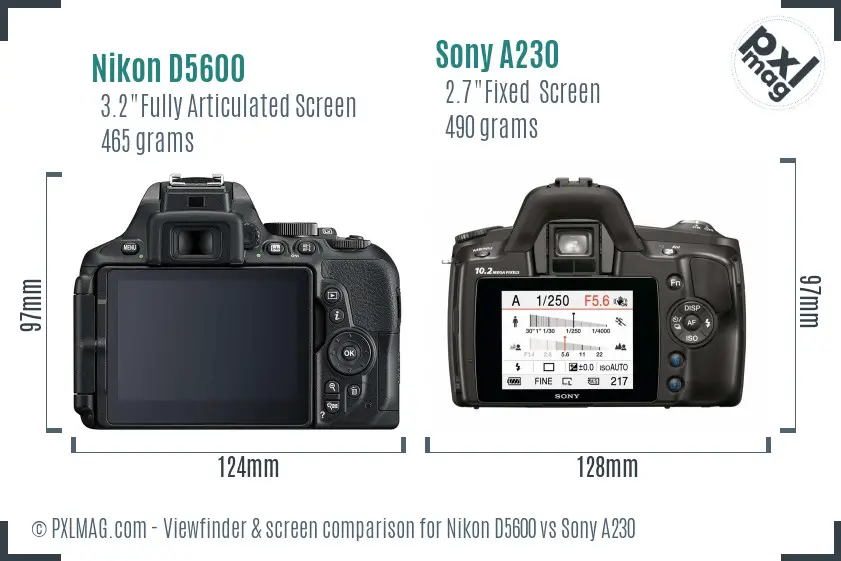 Nikon D5600 vs Sony A230 Screen and Viewfinder comparison