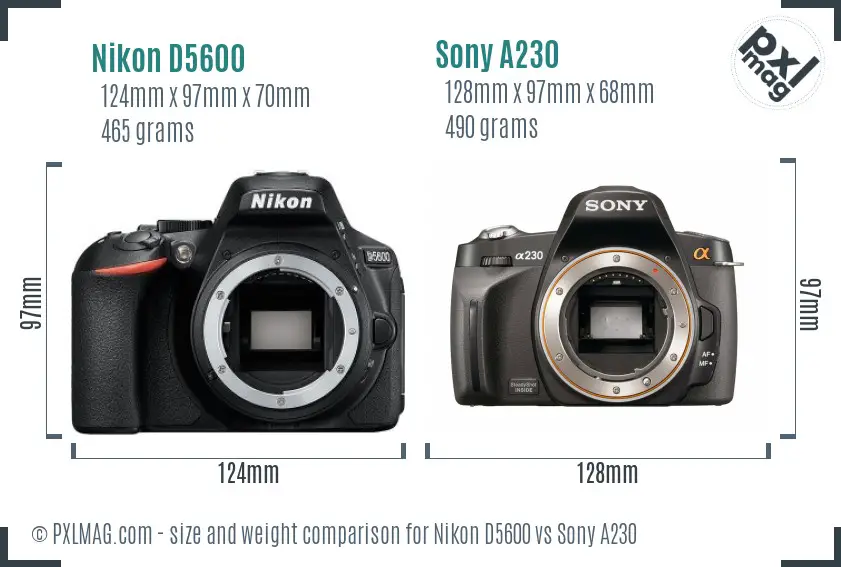 Nikon D5600 vs Sony A230 size comparison