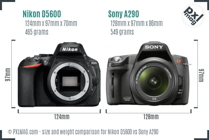 Nikon D5600 vs Sony A290 size comparison