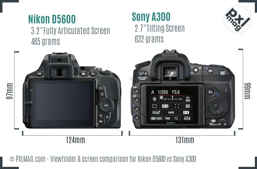 Nikon D5600 vs Sony A300 Screen and Viewfinder comparison