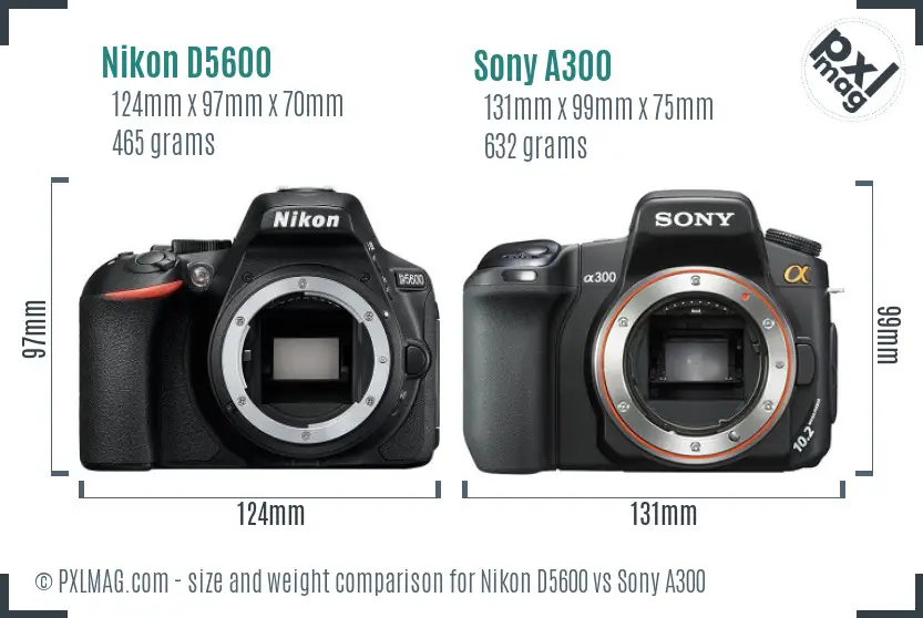 Nikon D5600 vs Sony A300 size comparison