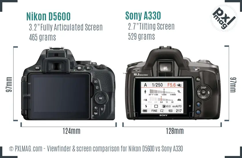 Nikon D5600 vs Sony A330 Screen and Viewfinder comparison