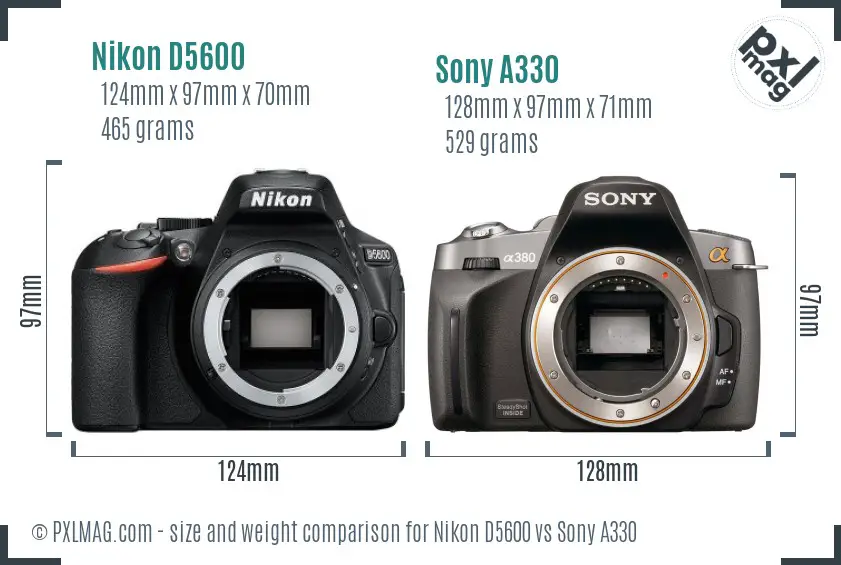 Nikon D5600 vs Sony A330 size comparison