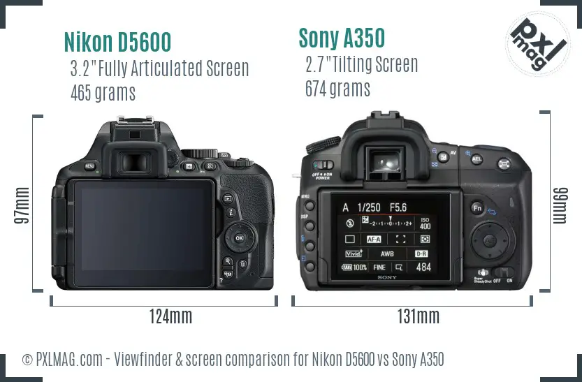 Nikon D5600 vs Sony A350 Screen and Viewfinder comparison