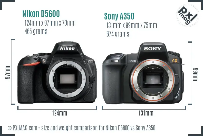 Nikon D5600 vs Sony A350 size comparison